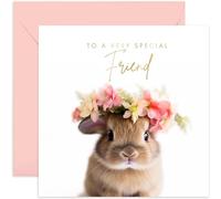 Old English Co. Bunny Rabbit Very Special Friend Card - Bunny Rabbit Floral Cute Birthday Card for Her - Cute Well Done Congratulations Cards for Work Bestie, Bff | Blank Inside Envelope