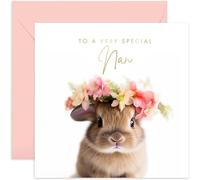Old English Co. Bunny Rabbit Very Special Nan Card - Bunny Rabbit Floral Cute Birthday Card for Her - Cute Well Done Congratulations Cards from Grandchildren | Blank Inside Envelope