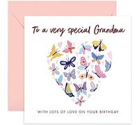 Old English Co. Butterfly Hearts Special Grandma Birthday Card - 60th, 70th, 80th, 90th Grandma Adult Female Birthday Card for Her | Birthday Cards For Women | Blank Inside & Envelope Included