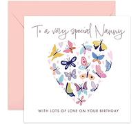 Old English Co. Butterfly Hearts Special Nanny Birthday Card - 60th, 70th, 80th, 90th Nanny Adult Female Birthday Card for Her | Birthday Cards For Women | Blank Inside & Envelope Included