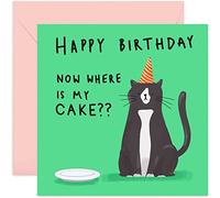 Old English Co. Cat Where Is My Cake Birthday Card - Funny Cute Animal Pet Greeting Card for Her and Him| Birthday Wishes for Women and Men | Blank Inside & Envelope Included