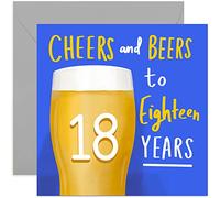Old English Co. Cheers and Beers to 18 Years Happy Birthday Card - Fun Manly Eighteenth Card for Men | Humour for Brother, Nephew, Son, Cousin | Blank Inside & Envelope Included