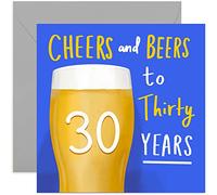 Old English Co. Cheers and Beers to 30 Years Happy Birthday Card - Fun Manly Thirtieth Card for Men | Humour for Brother, Nephew, Son, Cousin | Blank Inside & Envelope Included