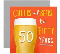Old English Co. Cheers and Beers to 50 Years Happy Birthday Card - Fun Manly Fiftieth Card for Men | Humour for Dad, Uncle, Brother, Nephew, Son, Cousin | Blank Inside & Envelope Included