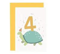 Old English Co. Child's 4th Birthday Card - A6, Birthday Turtle | Happy & Funny Kids Occasion Cards | Suitable for 4 Year Old Boys & Girls | Blank Inside & Envelope Included