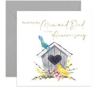 Old English Co. Classic Mum and Dad Anniversary Card - Cute Wedding Anniversary Card for Parents Gift - Cute Love Bird House Design for Them | Blank Inside