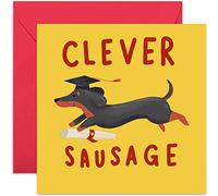 Old English Co. Clever Sausage Dog Card | Motivational Card for Exam, A-Level, GCSE, Graduation, Results Day, University, New Job Gap Year Travelling Going to Uni For Men & Women | Blank with Envelope