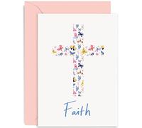 Old English Co. Colourful Butterfly Faith Card - Pastel Spring Colours Easter Religious Holiday Card - For Baptism or Christening for Him or Her | Blank Inside with Envelope