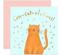 Old English Co. Con-cat-ulations Card - Funny Cute Well Done Card for Men and Women | Congratulations Animal Pun Card | Blank Inside & Envelope Included