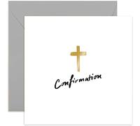 Old English Co. Confirmation Card for Girl or Boy - Gold Foil Cross Special Religious Greeting Card for Confirmation - Confirmation Celebration Religious Card for Family | Blank Inside with Envelope