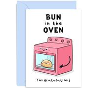 Old English Co. Congratulations Pregnancy Card for Her Him - 'Bun In Oven' Hilarious Baby Announcement Card for Friends - Funny Baby Shower Card - New Mum Card | Blank Inside