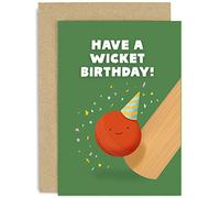 Old English Co. Cricket Birthday Card for Men - 'Wicket Birthday' Bowling Cricket Bat Ball Birthday Card - Funny Golf Birthday Card for Men - Husband, Son, Brother, Dad | Blank Inside with Envelope