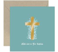 Old English Co. Cross Baptism Card for Child or Adult - Gold Cross Brushstrokes Floral Design - With Love On Your Baptism Greeting Card for Boy or Girl Him Her | Blank Inside with Envelope