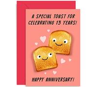 Old English Co. Cute 13th Wedding Anniversary Card for Him and Her - A Toast To You Pun Funny Anniversary Card for Husband Wife Son-in-law Daughter-in-law | Blank Inside with Envelope (13th)