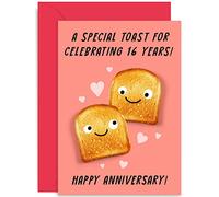 Old English Co. Cute 16th Wedding Anniversary Card for Him and Her - A Toast To You Pun Funny Anniversary Card for Husband Wife Son-in-law Daughter-in-law | Blank Inside with Envelope (16th)