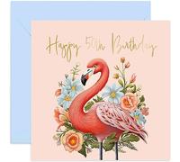 Old English Co. Cute 50th Birthday Card for Women - Pretty Fiftieth Birthday Card for Her - Special Age Birthday Card for Daughter, Sister, Mum - Gold Foil Floral Flamingo Design | Blank Inside