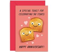 Old English Co. Cute 50th Wedding Anniversary Card for Him and Her - A Toast To You Pun Funny Golden Anniversary Card for Husband Wife Spouse Auntie Uncle Close Friend | Blank Inside with Envelope