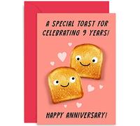 Old English Co. Cute 9th Wedding Anniversary Card for Him and Her - A Toast To You Pun Funny Anniversary Card for Husband Wife Son-in-law Daughter-in-law | Blank Inside with Envelope (9th)