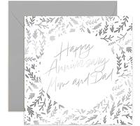 Old English Co. Cute Anniversary Card for Parents - Special Silver Foil Wedding Anniversary Card for Mom and Dad - 20th, 25th, 30th, 40th, 50th, 60th Anniversary Card | Blank Inside with Envelope