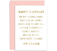 Old English Co. Cute Birthday Card for Cousin - Unpaid Therapist, Partner in Crime, Shoulder To Cry On - Thank You Happy Birthday Greeting Card for Cousin - Gift for Her | Blank Inside