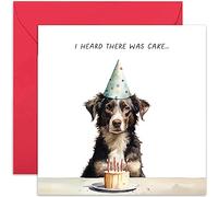 Old English Co. Cute Dog Birthday Card for Men and Women - 'Heard There Was Cake' Dog Birthday Card for Him or Her - Fun Birthday Cake Card for Family Friends | Blank Inside with Envelope