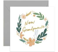 Old English Co. Cute New Grandchild Baby Card for Grandparents - Gold Foil Floral Wreath New Baby Card for Grandad Grandmother - Grandchild Greeting Card for Friends | Blank Inside with Envelope