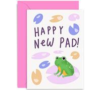 Old English Co. Cute New Home Card for Him and Her - 'Happy New Pad' Frog Card - Fun Housewarming Card for Friends and Family - New House Frog Cartoon Card - Blank Inside with Envelope