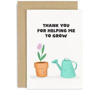Old English Co. Cute Thank You Card for Teacher - 'Thanks For Helping Me To Grow' Watering Can and Flower End of Year Card for School Teacher, Mentor, Tutor from Student | Blank Inside with Envelope