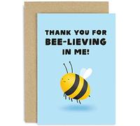 Old English Co. Cute Thank You For Believing In Me Card - Funny Bee Pun Thank You Card for Mum, Dad, Him or Her | Blank Inside with Envelope