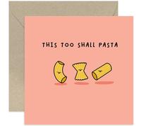 Old English Co. Cute Thinking About You Card - 'This Too Shall Pasta' Sympathy Card for Women or Men - Get Well Soon Card for Him or Her - Colleague, Friend, Family | Blank Inside