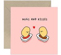 Old English Co. Cute Wedding Anniversary Card for Husband of Wife - Valentine's Day Card for Boyfriend or Girlfriend - 'Nugs and Kisses' Funny Whitty Food Pun Best Friend Gift | Blank Inside