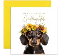 Old English Co. Daschund Dog Very Special Goddaughter Card - Daschund Floral Cute Birthday Card for Her - Cute Well Done Congratulations Cards for Goddaughter from Family Friends | Blank Inside