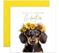 Old English Co. Daschund Dog Very Special Godmother Card - Daschund Floral Cute Birthday Card for Her - Cute Well Done Congratulations Cards for Godmother from Family Friends | Blank Inside