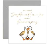 Old English Co. Daughter and Son in Law Anniversary Card - Cute Wedding Anniversary Card from Parents - Modern Love Romantic Geese Design for Them | Blank Inside