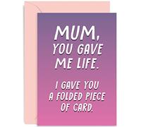 Old English Co. Deadpan Mother's Day Card for Mum - Funny Birthday Card for Mum - 'You Gave Me Life I Got You A Card' - Funny Birthday Card for Her - From Son Daughter | Blank Inside with Envelope