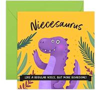 Old English Co. Dinosaur Niece Happy Birthday Card - Fun Birthday Greeting Card for Niece | Cute Niecesaurus Card from Auntie Uncle | Blank Inside & Envelope Included