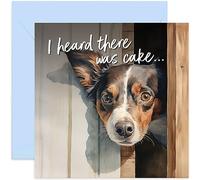 Old English Co. Dog Birthday Card - Cute Dog Cards - For Men Women Mum Dad - 'Heard There Was Cake' Funny Dog Birthday Card for Husband Wife - Hilarious Birthday Card | Blank Inside Envelope