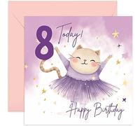 Old English Co. Eighth Birthday Card for Girls - Happy 8th Birthday - Age 8 - Eight Years Old - Cute Ballerina Cat Animal Themed Birthday Card for Daughter, Niece, Granddaughter, Goddaughter