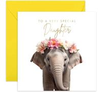 Old English Co. Elephant Very Special Daughter Card - Elephant Floral Cute Birthday Card for Her - Cute Well Done Congratulations Cards for Daughter from Mum Dad Parents | Blank Inside Envelope