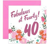 Old English Co. Fabulous at Forty - 40th Birthday Card Floral Pink Foliage - Female Birthday Card for Sister, Niece, Cousin, Friend - 34th Birthday Card for Her | Blank Inside Envelope