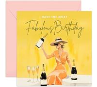 Old English Co. Fabulous Female Birthday Card for Her - Glamorous Lady Champagne Art Birthday Card for Her - Birthday Card for Daughter, Friend, Sister, Auntie | Blank Inside with Envelope