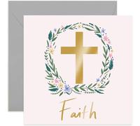 Old English Co. Faith Reigious Card - Gold Foil Square Easter Card | First Communion, Baptism, Christian, Confirmation | Blank Inside & Envelope Included