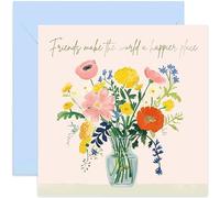 Old English Co. Female Birthday Card for Best Friend - 'Friends Make The World A Happier Place' Flower Thank You Card for Best Friend - Floral Birthday Card for Women | Blank Inside Envelope