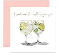 Old English Co. Female Birthday Card for Best Friend - 'Friends Make The World A Happier Place' Gin Tonic Thank You Card for Best Friend -` Birthday Card for Women | Blank Inside Envelope