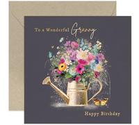 Old English Co. Female Happy Birthday Card for Granny - 'Wonderful Granny' Watering Can Birthday Card - Gold Foil Butterflies and Colourful Flowers - Birthday Gift for Her - Women Cards