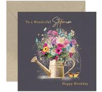Old English Co. Female Happy Birthday Card for Stepmum - 'Wonderful Stepmum' Watering Can Birthday Card - Gold Foil Butterflies and Colourful Flowers - Birthday Gift for Her - Women Cards