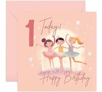Old English Co. First Birthday Card for Girl - Happy 1st Birthday - Age 1 - One Year Old - Cute Ballerina Princess Themed Birthday Card for Daughter, Niece, Granddaughter, Goddaughter