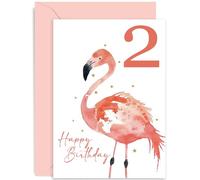 Old English Co. Flamingo 2nd Birthday Greeting Card for Girl or Boy - Pink Flamingo Birthday Card for Child - Second Birthday Greeting Cards - Age 2 - Quality Watercolour Design | Blank Inside