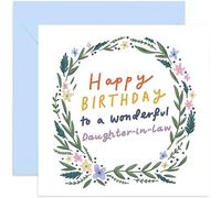 Old English Co. Floral Wreath Happy Birthday Wonderful Daughter-in-law Card - Birthday Wishes for Her Greeting Card | From Parents-in-law | Blank Inside & Envelope Included