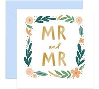 Old English Co. Floral Wreath Mr and Mr Card - Pastel Gold Foil Wedding Card For Grooms | Engagement For Happy Couple on Big Day | Blank Inside & Envelope Included (Mr and Mr)